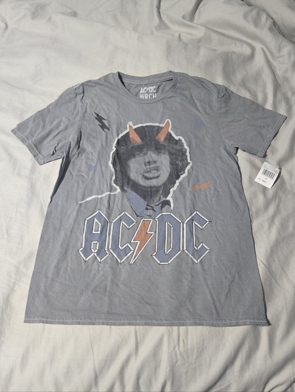 AC/DC Gray Graphic Short Sleeve Tee with Orange Accent